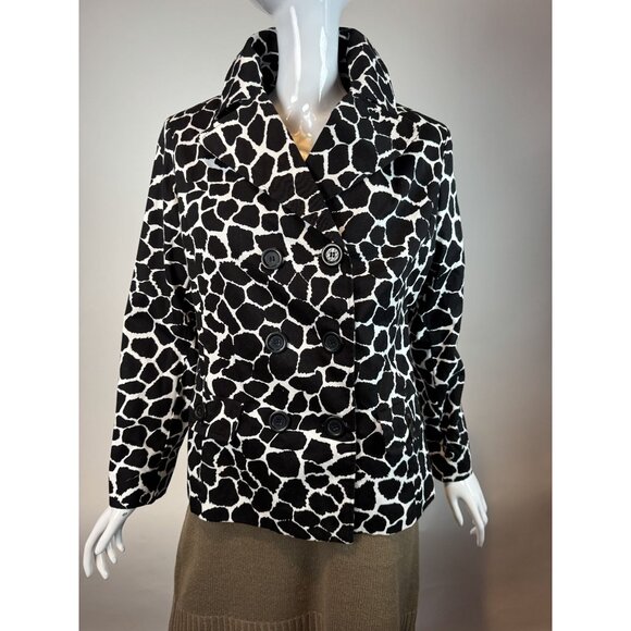 Vintage 90s Elementz Black & White Giraffe Print Double-Breasted Jacket Medium - Picture 11 of 16